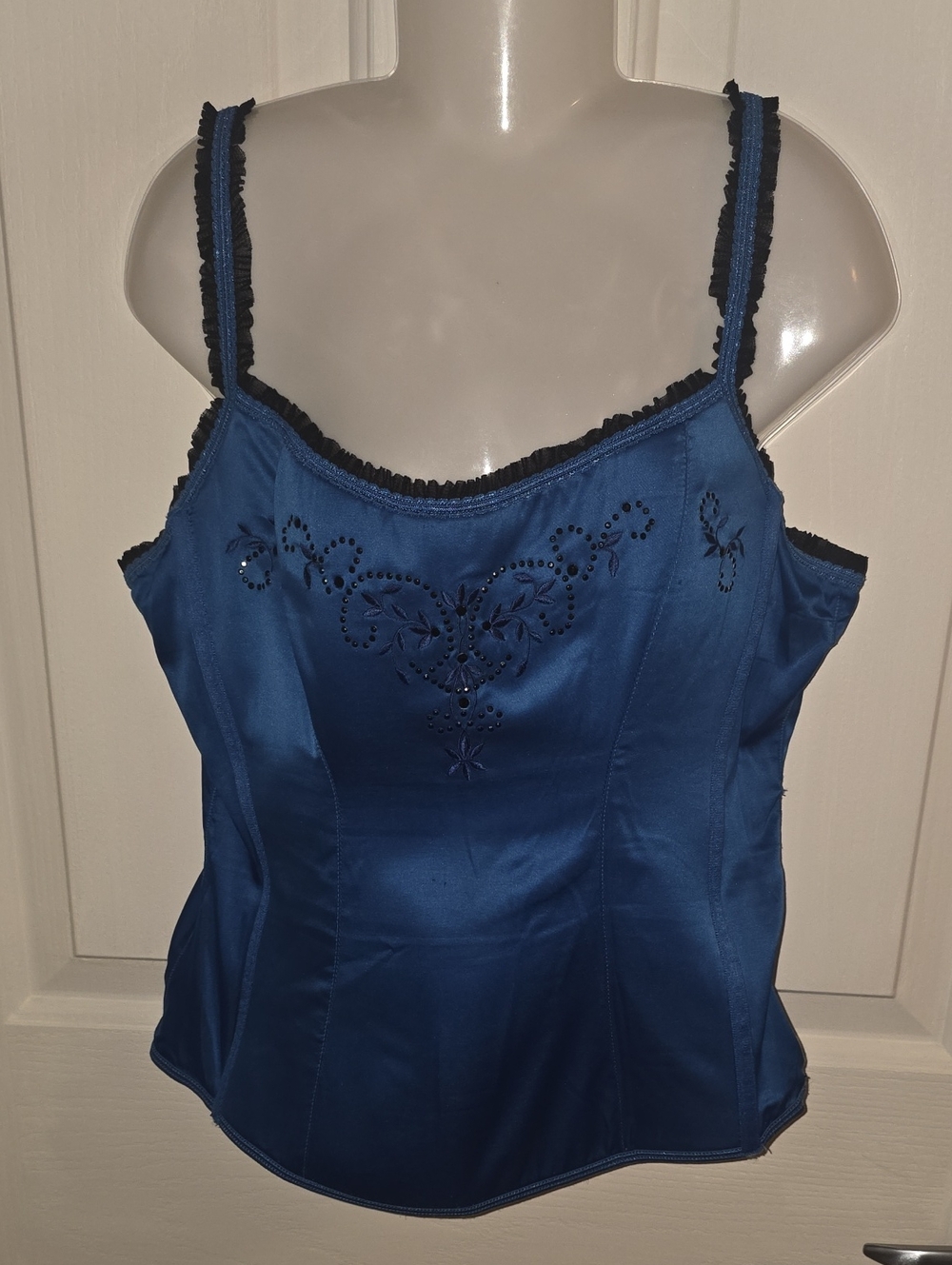 Rampage Blue Satin Embroidered Cami Top